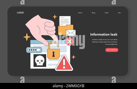 Überdimensionale Hand umgeht sichere digitale Barrieren und hebt die Risiken von Informationslecks und gefährdeten Cyberschutz hervor. Illustration des flachen Vektors Stock Vektor