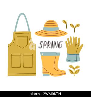 Hallo Frühlingszitate. Handgezeichnetes Design mit Blumenmuster im Frühling. Positive Sätze für Aufkleber, Postkarten oder Poster Stock Vektor