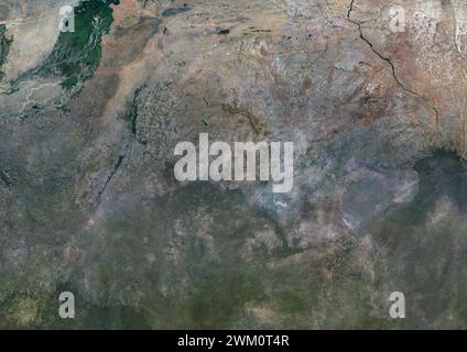 Farb-Satellitenbild von Burkina Faso und Nachbarländern. Stockfoto