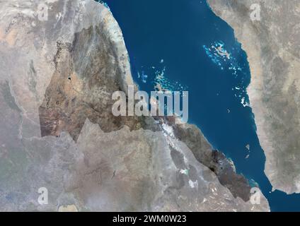 Farb-Satellitenbild von Eritrea, mit Maske. Stockfoto