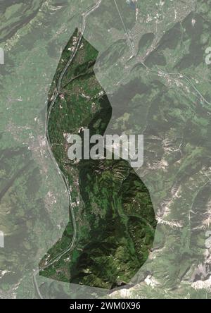 Farb-Satellitenbild von Liechtenstein, mit Maske. Stockfoto