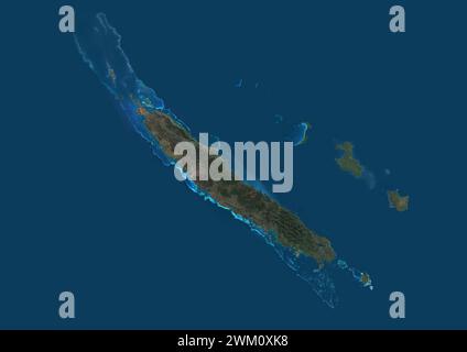 Farb-Satellitenbild von Neukaledonien, einem Archipel im Südwesten des Pazifiks, Teil von Übersee-Frankreich. Stockfoto