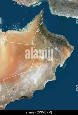 Farb-Satellitenbild des Oman und der Nachbarländer. Stockfoto