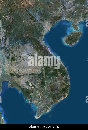 Farb-Satellitenbild von Vietnam, Laos, Kambodscha und den Nachbarländern. Stockfoto