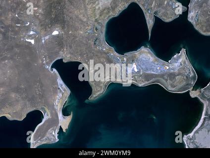Farb-Satellitenbild des Aral-Meeres 1986. Stockfoto