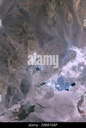 Farb-Satellitenbild der Kupfermine Chuquicatama in Chile im Jahr 1985. Stockfoto