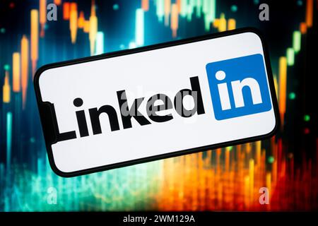 Polen. Februar 2024. In dieser Abbildung wird ein LinkedIn-Logo auf einem Smartphone angezeigt. (Foto von Mateusz Slodkowski/SOPA Images/SIPA USA) *** ausschließlich für redaktionelle Nachrichten *** Credit: SIPA USA/Alamy Live News Stockfoto