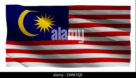 Wehende Malaysia-Flagge mit Punktstruktur. Bester Hintergrund für Malaysia Independence Merdeka Day 31. August, Banner und Hintergrund. Isolierter weißer Hintergrund Stockfoto