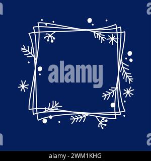 Vektor-quadratischer Schnee-Winterrahmen-Hintergrund mit Kopierraum. weihnachtsferien mit abstrakten Schneeflocken und Tannenzweigen. weihnachtszeit illustrat Stock Vektor