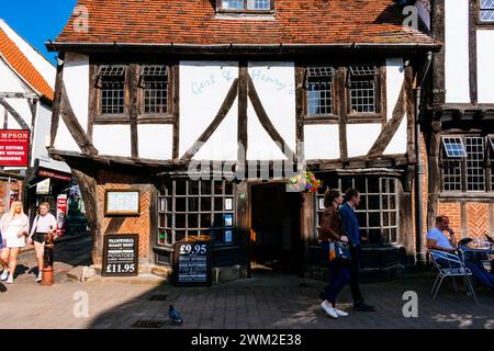 Tudor-Architektur. Gert und Henrys Pub im Shambles. York, North Yorkshire, Yorkshire und The Humber, England, Vereinigtes Königreich, Europa Stockfoto