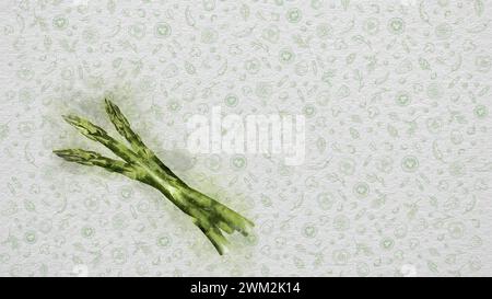 Obst und Gemüse in Aquarellfarben. Spargel. Text und Preis können auf der rechten oder oberen Seite des Bildes geschrieben werden. Stockfoto