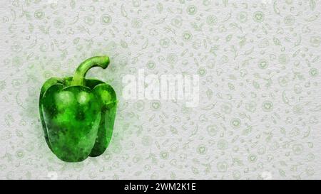 Obst und Gemüse in Aquarellfarben. Paprika. Text und Preis können auf der rechten oder oberen Seite des Bildes geschrieben werden. Stockfoto