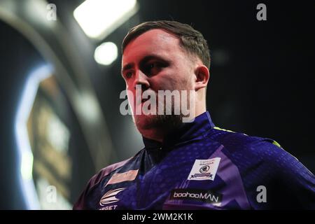 Newcastle, Großbritannien. Februar 2024. Luke Litttler während der BetMGM Premier League Darts Night 4 2024 in der Utilita Arena in Newcastle, England, Großbritannien am 22. Februar 2024 Credit: Every Second Media/Alamy Live News Stockfoto