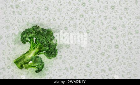 Obst und Gemüse in Aquarellfarben. Brokkoli. Text und Preis können auf der rechten oder oberen Seite des Bildes geschrieben werden. Stockfoto