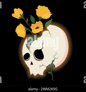 Gebrochener Schädel mit Blumen Vektor Stock Vektor