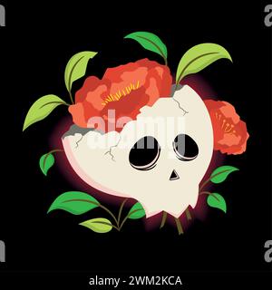 Gebrochener Schädel mit Blumen Vektor Stock Vektor