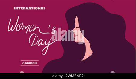 Internationaler Frauentag Banner mit einer schönen Frau mit langen Haaren. Vektorabbildung Stock Vektor