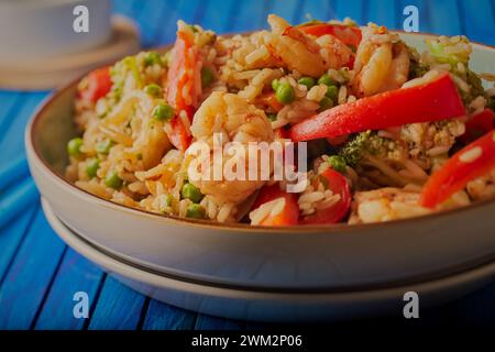 Thailändische Riesengarnelen-Rührbraten. Stockfoto