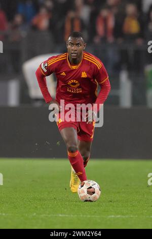 Roma, Italien. Februar 2024. Evan Ndicka von AS Roma während des Fußballspiels der UEFA Europa League, Roma vs Feyenoord, 22. februar 2024 (Foto: AllShotLive/SIPA USA) Credit: SIPA USA/Alamy Live News Stockfoto