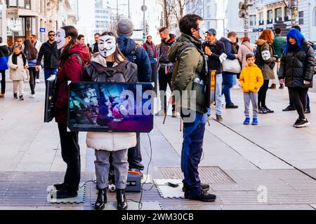 Tierschutzproteste in Madrids Gran Vía. Madrid, Comunidad de Madrid, Spanien, Europa Stockfoto