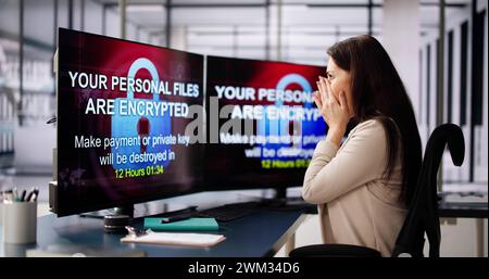 Ransomware Malware Cyber-Angriff Auf Business-Computer Stockfoto