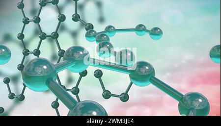 Bild eines 3D-Mikros von Molekülen auf grünem Hintergrund Stockfoto