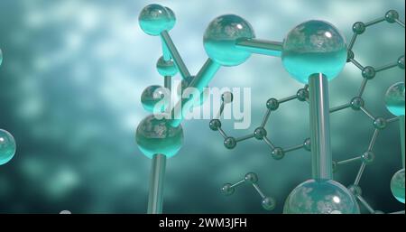 Bild eines 3D-Mikros von Molekülen auf grauem Hintergrund Stockfoto