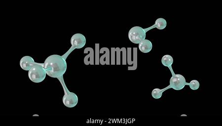 Bild eines 3D-Mikros von Molekülen auf schwarzem Hintergrund Stockfoto