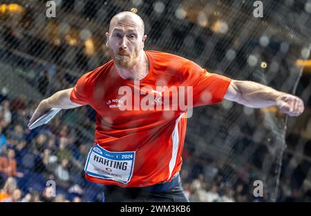 Berlin, Deutschland. Februar 2024. Leichtathletik: Istaf Indoor, Männer Diskusduell, Mercedes-Benz Arena. Christoph Harting vom LG Nord Berlin in Aktion. Darlegung: Andreas Gora/dpa/Alamy Live News Stockfoto