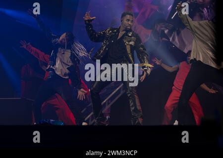 Oslo, Norwegen 23. Februar 2024 Jason Derulo Musikkünstler, Tänzer tritt im Rahmen seiner Konzerttournee 2024 im Oslo Spektrum in Oslo, Norwegen auf die Bühne Stockfoto