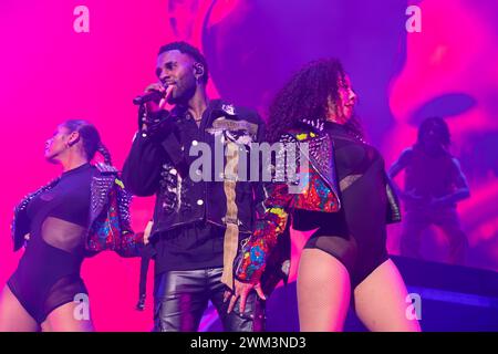 Oslo, Norwegen 23. Februar 2024 Jason Derulo Musikkünstler, Tänzer tritt im Rahmen seiner Konzerttournee 2024 im Oslo Spektrum in Oslo, Norwegen auf die Bühne Stockfoto