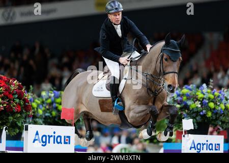 Rolf-Göran Bengtsson aus Schweden mit Lyjanair während des CSI5*-W Preises von Volkswagen bei der Göteborg Horse Show am 23. Februar 2024, Skandinavium, Schweden (Foto: Maxime David - MXIMD Pictures) Stockfoto