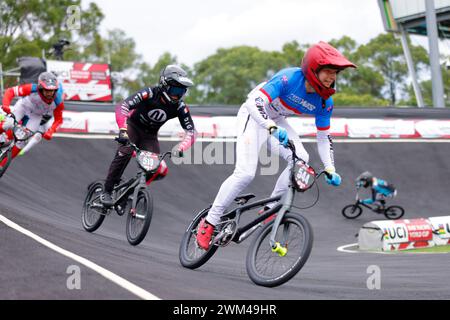 Brisbane, Australien. Februar 2024. Rory Southwell in Aktion während der 1. Runde der Herren unter 23 beim UCI BMX Racing World Cup im Sleeman Sports Complex. Quelle: Matthew Starling / Alamy Live News Stockfoto