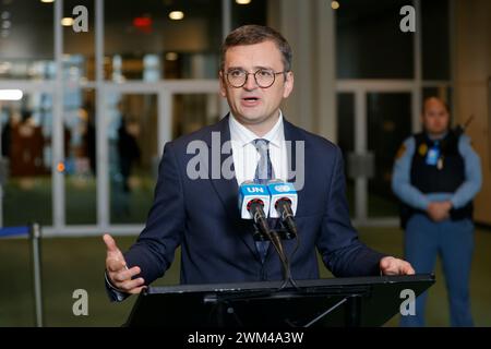 Vereinte Nationen, New York, USA, 23. Februar 2024 - Dmytro Kuleba, Minister für auswärtige Angelegenheiten der Ukraine Presser, heute im Hauptquartier der Vereinten Nationen in New York City. Foto: Luiz Rampelotto/EuropaNewswire nur redaktionelle Verwendung. Nicht für kommerzielle ZWECKE! Stockfoto
