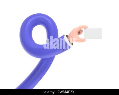 Cartoon Geste Symbol Mockup.3d Symbol braune Hand Hand hält Karte Geste. Realistische Illustration für soziale Medien, 3D-Rendering auf weißem Hintergrund. Stockfoto