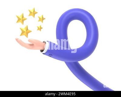 Symbol für Zeichentrickgeste Modellerstellung.3D-Überprüfungssymbol. Gold positive Kundenerfahrung Illustration, 3D-Rendering auf weißem Hintergrund. Long Arms Konzept. Stockfoto