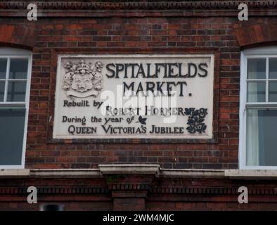 Spitalfields Market Sign, Spitalfields, East London, London, Großbritannien Stockfoto