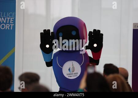 Turin, Italien, Samstag, 24. Februar 2024. AN Tag während der Pressekonferenz Maskottchenpräsentation Turin 2025 in der Sala Trasparenza, Grattacielo Regione Piemonte. Quelle: Mattia Martegani/Alamy Live News Stockfoto