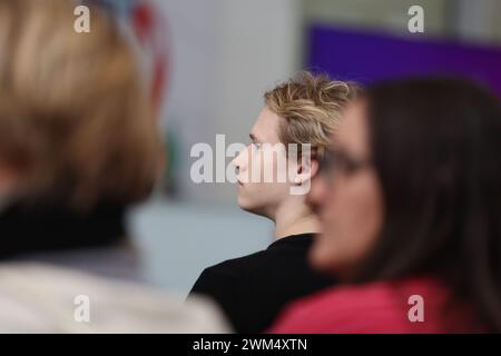 Turin, Italien, Samstag, 24. Februar 2024. Ilia Malinin während der Pressekonferenz Maskottchenpräsentation Turin 2025 in der Sala Trasparenza, Grattacielo Regione Piemonte. Quelle: Mattia Martegani/Alamy Live News Stockfoto