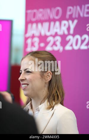 Turin, Italien, Samstag, 24. Februar 2024. Carolina Kostner während der Pressekonferenz Maskottchenpräsentation Turin 2025 in der Sala Trasparenza, Grattacielo Regione Piemonte. Quelle: Mattia Martegani/Alamy Live News Stockfoto