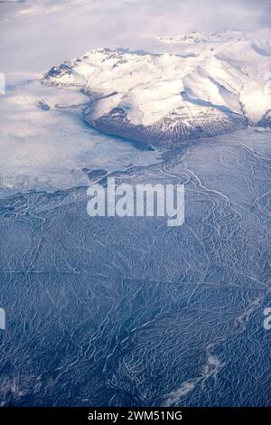 Luftaufnahme über den Vatnajökull im Südosten Islands im Winter Stockfoto