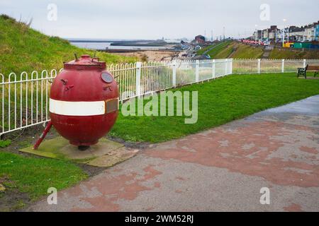 Seeminensammelbox für die Schiffbrüchige Mariners-Gesellschaft am Roker Beach in SunderlandZ Stockfoto