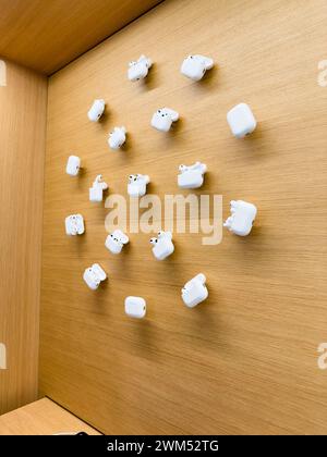 Barselona, Spanien - 13.01.2024: Ein Stand mit verschiedenen iPhone AirPods Pro 2 im offiziellen Laden in Barcelona. Stockfoto