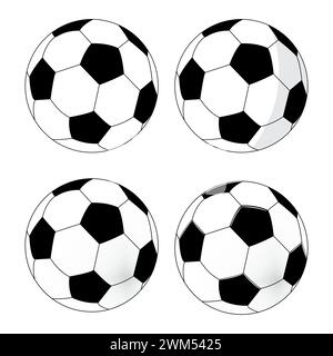 Einfache schwarz-weiße Fußball- oder Fußball-Vektoren, Illustration isoliert auf weiß Stock Vektor
