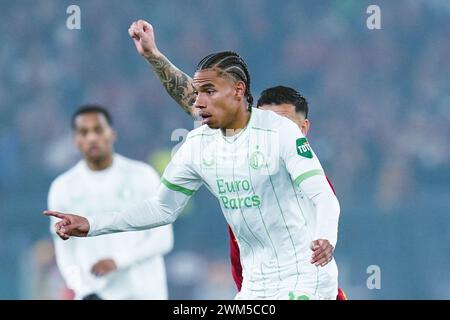 Rom, Italien. Februar 2024. Calvin Stengs von Feyenoord Rotterdam während des 2-Leg-Spiels zwischen AS Roma und Feyenoord Rotterdam im Stadio Olimpico am 22. Februar 2024 in Rom. Quelle: Giuseppe Maffia/Alamy Live News Stockfoto