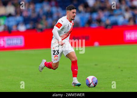 Sydney, Australien. Februar 2024. Marco Tilio aus Melbourne City kontrolliert den Ball während des A-League Men Rd18-Spiels zwischen Sydney FC und Melbourne City am 24. Februar 2024 im Alliance Stadium in Sydney, Australien Credit: IOIO IMAGES/Alamy Live News Stockfoto
