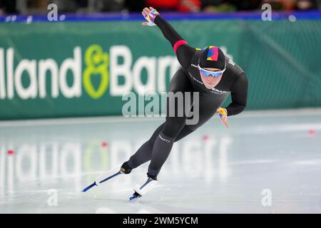 Heerenveen, Niederlande. Februar 2024. HEERENVEEN, NIEDERLANDE - 24. FEBRUAR: Naomi Verkerk vom Team Novus trat beim Daikin NK Sprint am 24. Februar 2024 in Thialf in Heerenveen, Niederlande, auf der 500 m an. (Foto von Douwe Bijlsma/Orange Pictures) Credit: Orange Pics BV/Alamy Live News Stockfoto