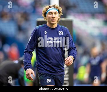 Edinburgh, Großbritannien. 24. Februar 2024; Murrayfield Stadium, Edinburgh, Schottland: Six Nations International Rugby, Schottland gegen England; Jamie Ritchie of Scotland während des warm Up Credit: Action Plus Sports Images/Alamy Live News Stockfoto