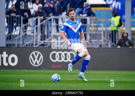 Brescia, Italien. Februar 2024. Davide Adorni (Brescia Calcio) während des Spiels Brescia Calcio vs AC Reggiana, italienischer Fußball Serie B in Brescia, Italien, 24. Februar 2024 Credit: Independent Photo Agency/Alamy Live News Stockfoto