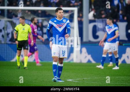 Brescia, Italien. Februar 2024. Alexander Jallow (Brescia Calcio) während des Spiels Brescia Calcio vs AC Reggiana, italienischer Fußball Serie B in Brescia, Italien, 24. Februar 2024 Credit: Independent Photo Agency/Alamy Live News Stockfoto